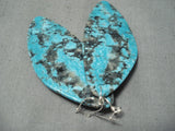 Colossal Native American Turquoise Slab Sterling Silver Earrings-Nativo Arts