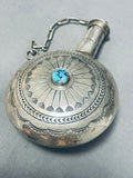 Huge Completely Handmade Vintage Native American Navajo Turquoise Sterling Silver Flask Pendant-Nativo Arts