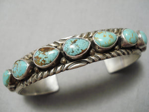 Rare Vintage Native American Navajo Teardrop Royston Turquoise Sterling Silver Bracelet Old-Nativo Arts