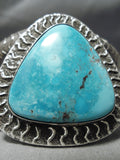 Heavy Huge Vintage Native American Navajo Carico Lake Turquoise Sterling Silver Bracelet-Nativo Arts