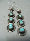 Eyecatching Vintage Native American Navajo Old Kingman Turquoise Sterling Silver Earrings-Nativo Arts