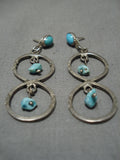 Exceptional Vintage Native American Navajo Turquoise Nugget Sterling Silver Earrings-Nativo Arts