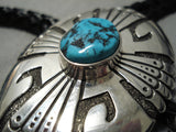 Authentic Vintage Native American Navajo Thomas Singer Turquoise Sterling Silver Bolo Tie-Nativo Arts