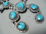 Bisbee Turquoise Vintage Native American Navajo Sterling Silver Squash Blossom Necklace Old-Nativo Arts