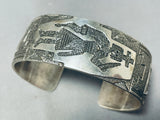 Symbolic Native American Navajo Kachina Dancer Sterling Silver Hand Tooled Bracelet Cuff-Nativo Arts