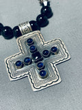 Native American The Best Vintage Southwestern Onyx Sterling Silver Cross Necklace-Nativo Arts