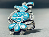 Expressive Vintage Native American Zuni Blue Gem Turquoise Sterling Silver Ring-Nativo Arts