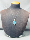 Johnny Clark Vintage Native American Zuni Morenci Turquoise Sterling Silver Necklace-Nativo Arts