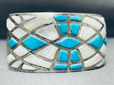 Native American One Of Most Intricate Vintage Navajo Turquoise Inlay Sterling Silver Bracelet-Nativo Arts