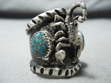 Huge Scoprion Native American Navajo Turquoise Sterling Silver Ring-Nativo Arts