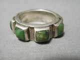 Native American Thick And Heavy Vintage Navajo Green Turquoise Sterling Silver Ring Old-Nativo Arts