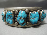 Heavy Thick Sturdy Vintage Native American Navajo Spiderweb Turquoise Sterling Silver Bracelet-Nativo Arts