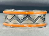 Native American One Of The Best Vintage Navajo Orange Shell Zig Zag Sterling Silver Bracelet-Nativo Arts