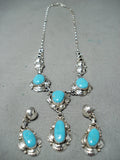 Celm Nalwood Native American Navajo Blue Gem Turquoise Sterling Silver Necklace & Earring Set-Nativo Arts
