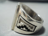 Heavy Rare Native American Navajo Dan Jackson Sterling Silver Rug Patterns Ring-Nativo Arts