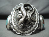 Colossal Lizard Native American #8 Turquoise Sterling Silver Bracelet-Nativo Arts