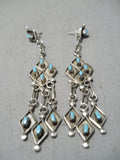 Fascinating Vintage Native American Zuni Turquoise Sterling Silver Chandelier Earrings Old-Nativo Arts