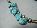 Fantastic Vintage Native American Navajo Morenci Turquoise Sterling Silver Necklace Old-Nativo Arts
