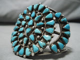 Early Huge Vintage Native American Navajo Teardrop Turquoise Sterling Silver Bracelet Old-Nativo Arts