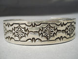 Thick Heavy Sturdy Navajo Stamp Genius Sterling Silver Native American Bracelet-Nativo Arts