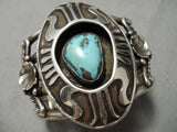 Huge Heavy Vintage Native American Navajo Sterling Silver Shield Turquoise Bracelet Old-Nativo Arts
