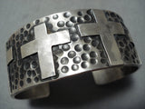 Heavy Christian Cross Native American Zuni Sterling Silver Bracelet-Nativo Arts