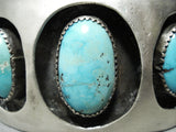 Huge Vintage Native American Navajo Turquoise Shadow Sterling Silver Bracelet Cuff Old-Nativo Arts
