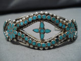 Important Earlier Vintage Native American Zuni Dishta Turquoise Sterling Silver Bracelet Old-Nativo Arts