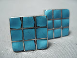 Superb Vintage Zuni Turquoise Sterling Silver Cuff Links Native American Old-Nativo Arts