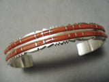 Incredible Sheldon Lalie Zuni Native American Coral Sterling Silver Bracelet-Nativo Arts