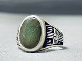 Marvelous Vintage Native American Navajo Green Spiderweb Turquoise Sterling Silver Ring-Nativo Arts