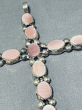 The Biggest Best Vintage Native American Navajo Pink Shell Sterling Silver Cross Pendant-Nativo Arts