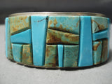 Superior Vintage Native American Navajo Yazzie Family Turquoise Inlay Sterling Silver Bracelet-Nativo Arts