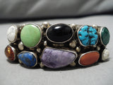Sample Of Stones Vintage Native American Navajo Turquoise Gaspeite Sterling Silver Bracelet-Nativo Arts