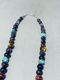 Stunning Native American Navajo Turquoise Amethyst Tigers Eye Sterling Silver Necklace-Nativo Arts