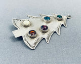 Whimsical Vintage Native American Navajo Garnet Mother Of Pearl Sterling Silver Tree Pin-Nativo Arts