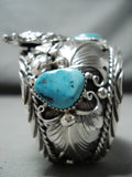 Detailed Howling Wolf Native American Navajo Turquoise Sterling Silver Bracelet-Nativo Arts