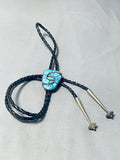 One Of The Finest Vintage Native American Zuni Turquoise Inlay Sterling Silver Bolo Tie-Nativo Arts