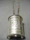 Heavy Thick Sturdy Navajo Sterling Silver Native American Pillbox Necklace-Nativo Arts
