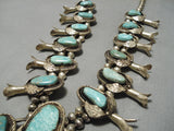 Authentic Big Vintage Native American Navajo Turquoise Sterling Silver Squash Blossom Necklace-Nativo Arts