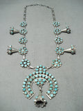 Snake Eyes Turquoise Vintage Native American Zuni Sterling Silver Squash Blossom Necklace-Nativo Arts
