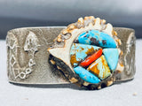 One Of The Most Unique Elk Turquoise Inlay Sterling Silver Bracelet-Nativo Arts