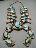 Authentic Big Vintage Native American Navajo Turquoise Sterling Silver Squash Blossom Necklace-Nativo Arts