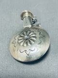 Unique Vintage Native American Navajo Handcarved Sterling Silver Flask-Nativo Arts