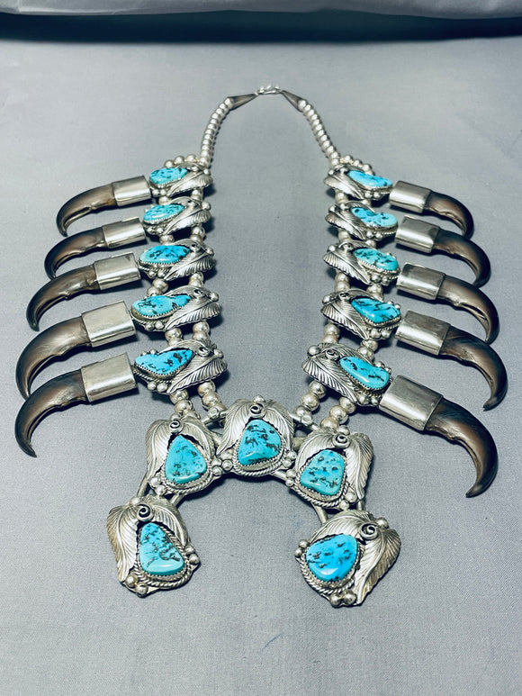 400 Gram Authentic Bear Native American Navajo Sterling Silver Squash Blossom Necklace-Nativo Arts