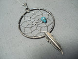 Eye-catching Vintage Native American Navajo Turquoise Sterling Silver Dream Catcher Necklace Old-Nativo Arts