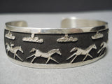 Picturesque Vintage Navajo Sterling Silver Bracelet Old Native American-Nativo Arts
