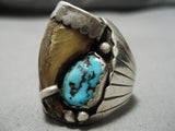 So Heavy!! Vintage Men's Navajo Turquoise Sterling Silver Native American Ring-Nativo Arts