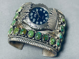 The Best Vintage Native American Navajo Green Spiderweb Turquoise Sterling Silver Watch Bracelet-Nativo Arts