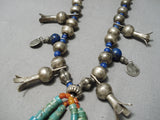 Museum Vintage Native American Navajo Turquoise Jacla Sterling Silver Squash Blossom Necklace-Nativo Arts